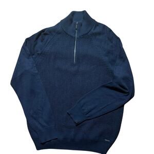 Calvin Klein Navy Large Mock Neck 1/4 Zipper Cabincore Coastal Preppy Sweater